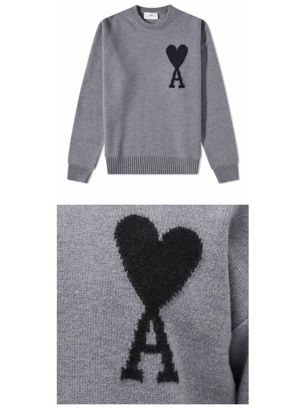 Big Heart Logo Wool Knit Top Grey Black - AMI - BALAAN 6