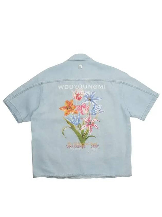 Men's Flower Cotton Short Sleeve Shirt Blue - WOOYOUNGMI - BALAAN 2