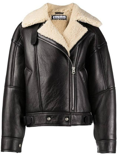 Women's Shearling Leather Biker Jacket Dark Brown - ACNE STUDIOS - BALAAN 1