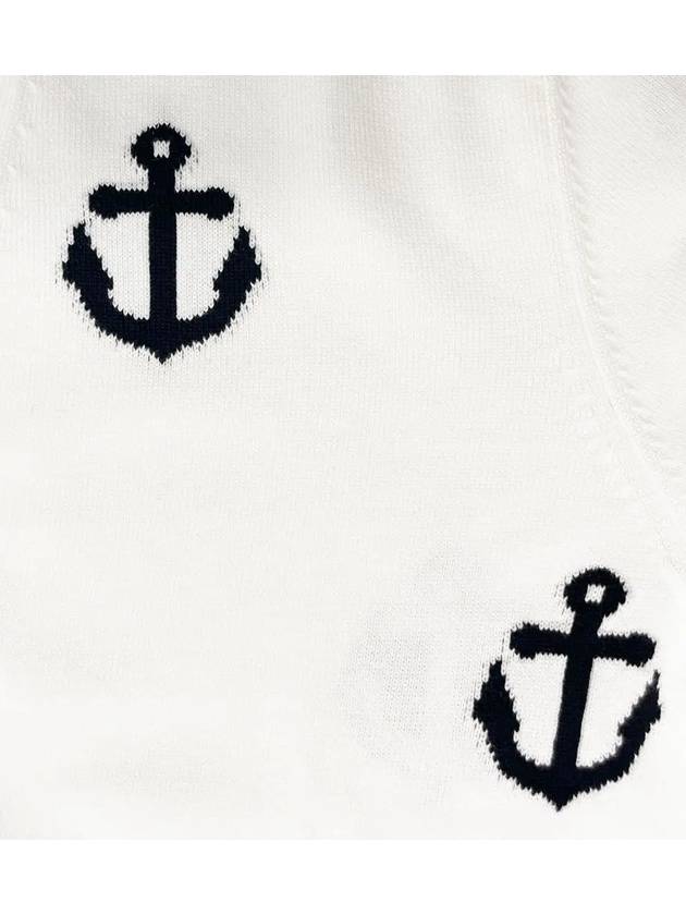 Anchor Intarsia 4-Bar V-Neck Cardigan White - THOM BROWNE - BALAAN 4