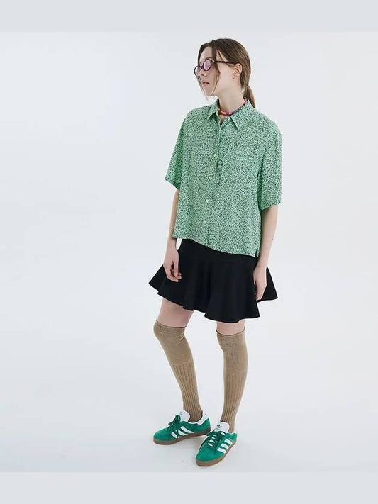 Small flower short sleeve stand collar shirt green 0116 - VOYONN - BALAAN 2