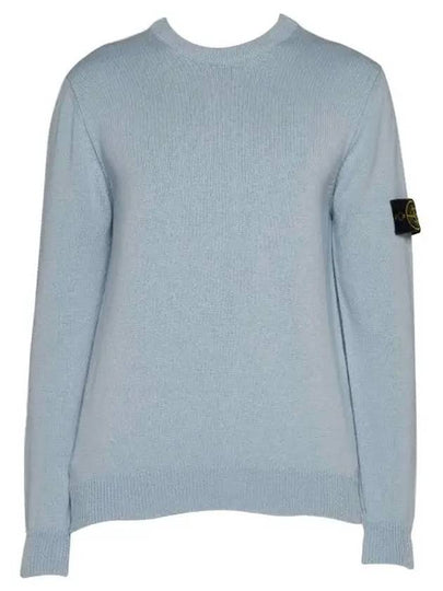 Compass Motif Crew Neck Regular Fit Cotton Knit Top Blue - STONE ISLAND - BALAAN 2