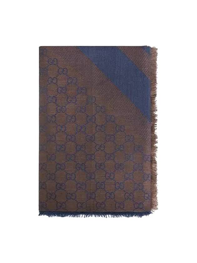 jacquard GG square muffler blue brown - GUCCI - BALAAN.