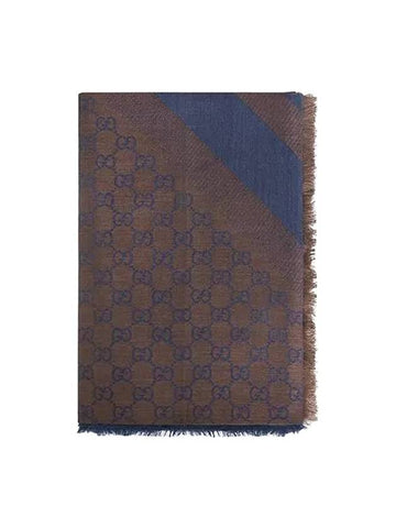 jacquard GG square muffler blue brown - GUCCI - BALAAN.