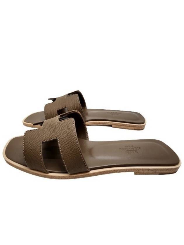 Oran Leather Sandals Etoupe - HERMES - BALAAN 3