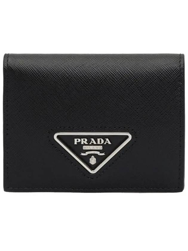 Triangle Logo Saffiano Leather Half Wallet Black - PRADA - BALAAN 2