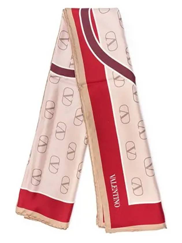 V Logo Silk Foulard Scarf Pink Red - VALENTINO - BALAAN 2