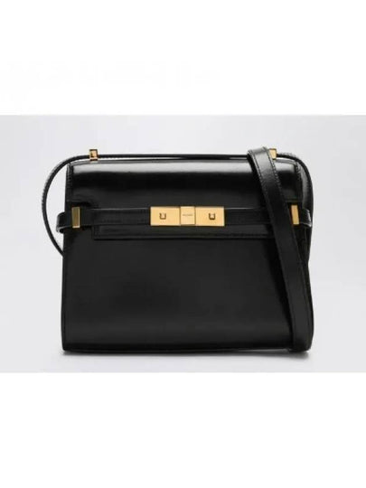 Manhattan Mini Embossed Gold-Tone Logo Leather Cross Bag Black - SAINT LAURENT - BALAAN 2