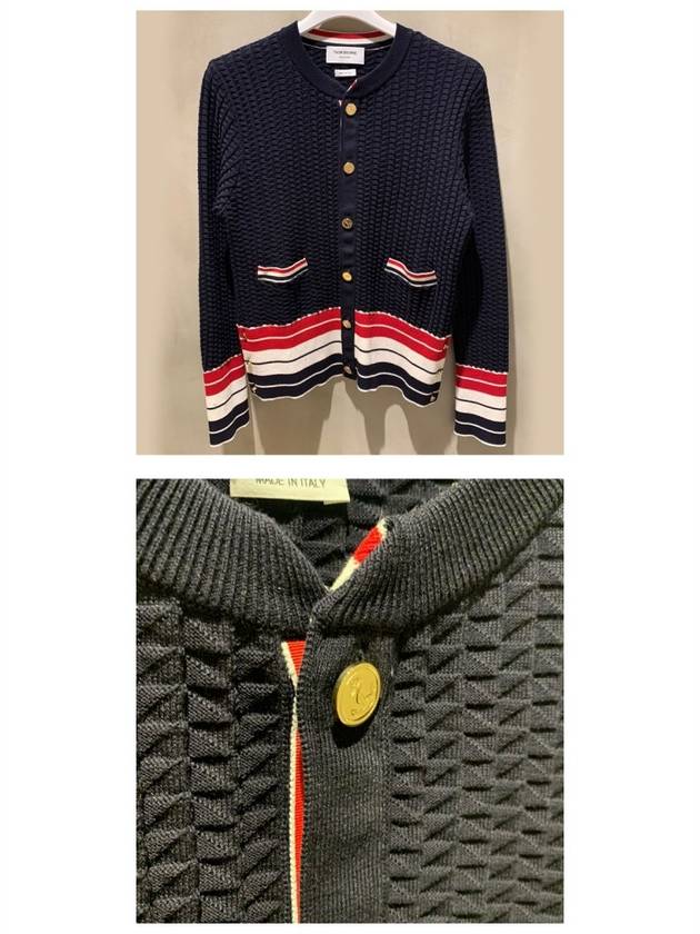 MKC308B Y3009 415 Texture Classic Fit Crew Neck Cardigan Navy Women’s Knit TTA - THOM BROWNE - BALAAN 4