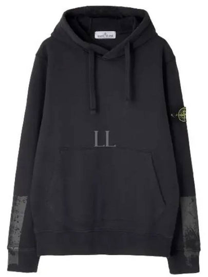 Logo Patch Brushed Cotton Hoodie Black - STONE ISLAND - BALAAN 2