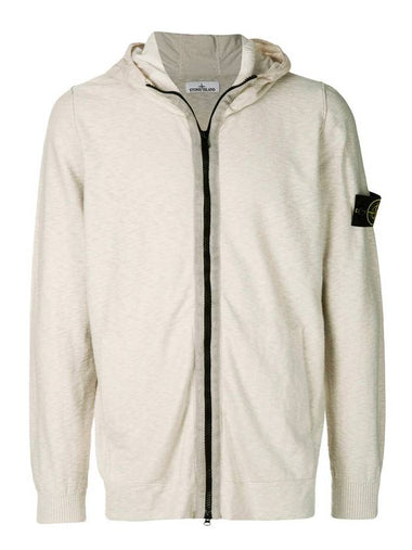 Men's Signature Wappen Hooded Zip Up Beige - STONE ISLAND - BALAAN 1