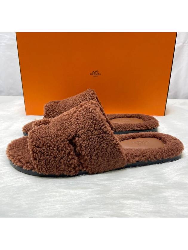 Izmir Shearling Sandals Cognac - HERMES - BALAAN 4