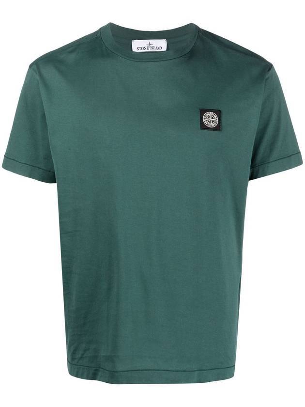 Logo Patch Cotton Short Sleeve T-Shirt Bottle Green - STONE ISLAND - BALAAN 1