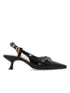 Buckle Detail Glossy Slingback Heel Black - GANNI - BALAAN 2