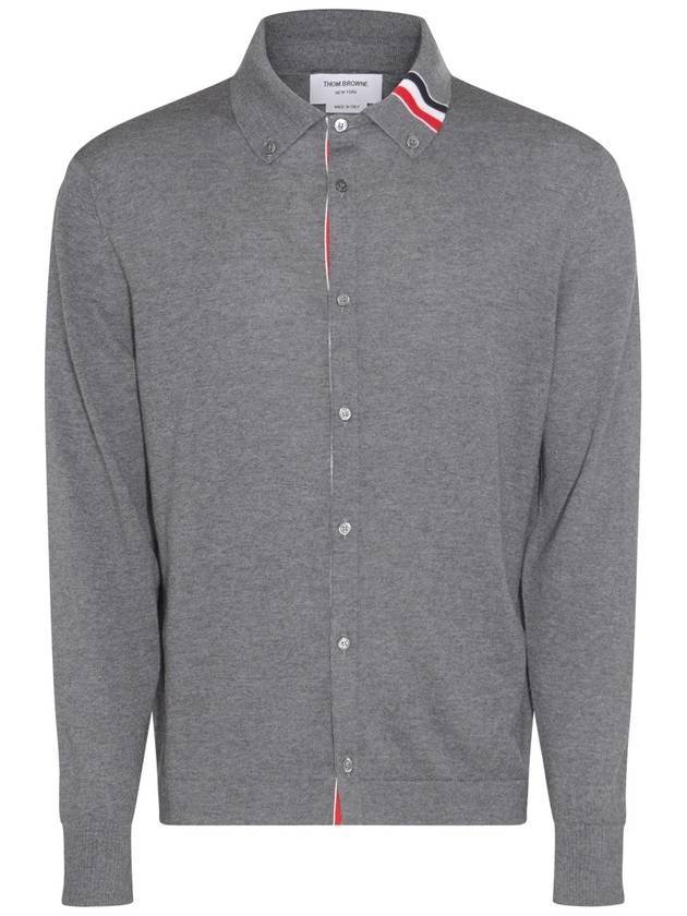 Stripe Merino Jersey Cardigan Medium Grey - THOM BROWNE - BALAAN 1