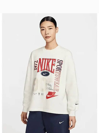 Women's Oversized Crew-Neck French Terry Sweatshirt Ivory - NIKE - BALAAN 2