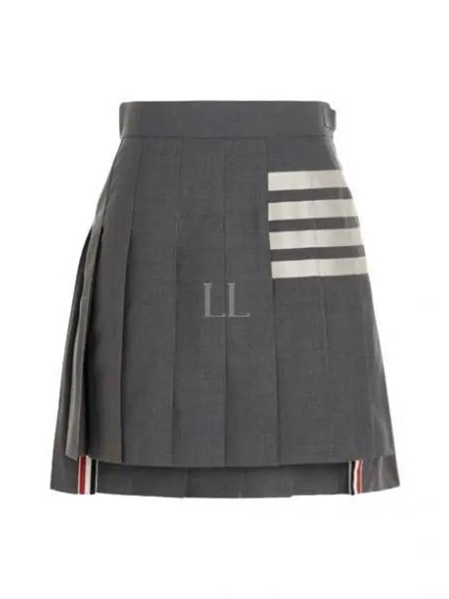 4 Bar Logo Plain Weave Wool Pleated Skirt Grey - THOM BROWNE - BALAAN 2