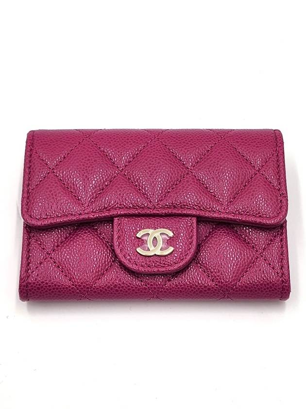 Classic caviar zipper card wallet snap purple dark pink AP4096 - CHANEL - BALAAN 1