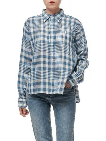 W Plaid Linen Pullover Shirt Blue - POLO RALPH LAUREN - BALAAN 2