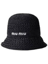 Women's Viscose Raffia Bucket Hat Black - MIU MIU - BALAAN 2