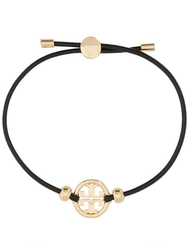 Miller Logo Charm Slider Leather Bracelet Black - TORY BURCH - BALAAN 3