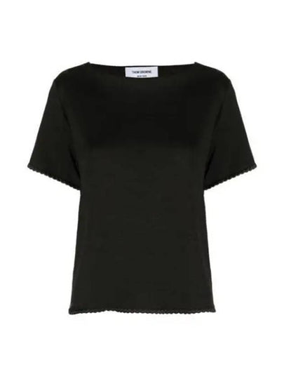 Cotton Silk Iconic Tricolor Short Sleeve T Shirt Black - THOM BROWNE - BALAAN 2