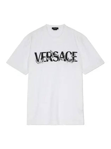 Barocco Silhouette Logo T Shirt White Short Sleeve Tee - VERSACE - BALAAN 1