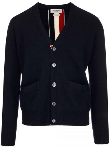 Men's Centerback Stripe Milino Stitch Wool Cardigan Navy - THOM BROWNE - BALAAN 1