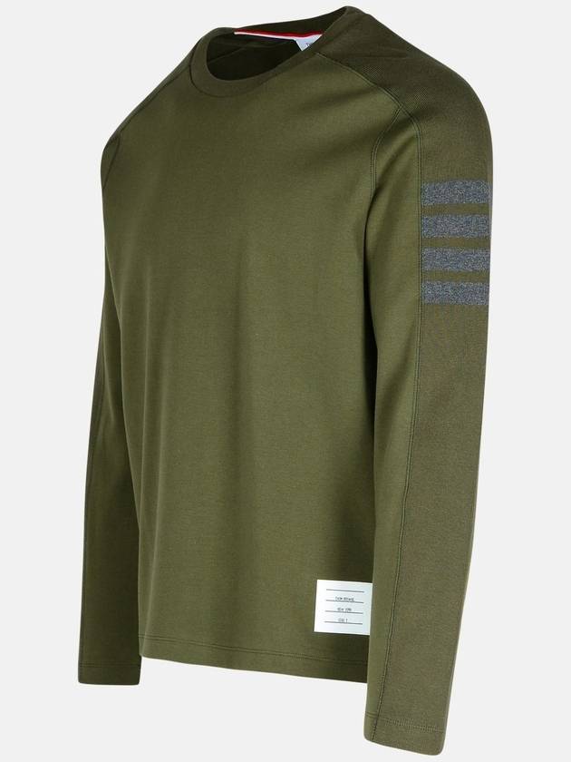 4-Bar Striped Cotton Long Sleeve T-Shirt Green - THOM BROWNE - BALAAN 3