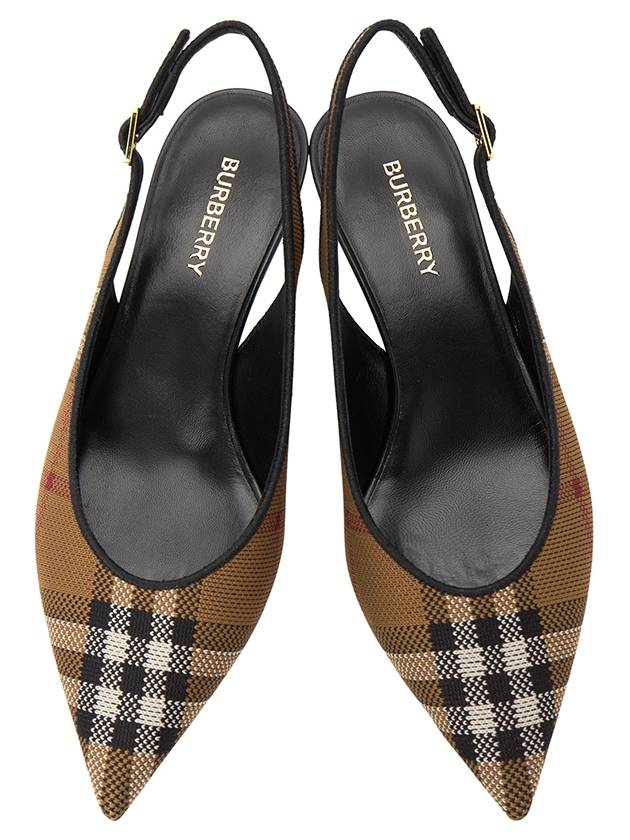 Women's Check Pattern Slingback Heels Brown - BURBERRY - BALAAN 3