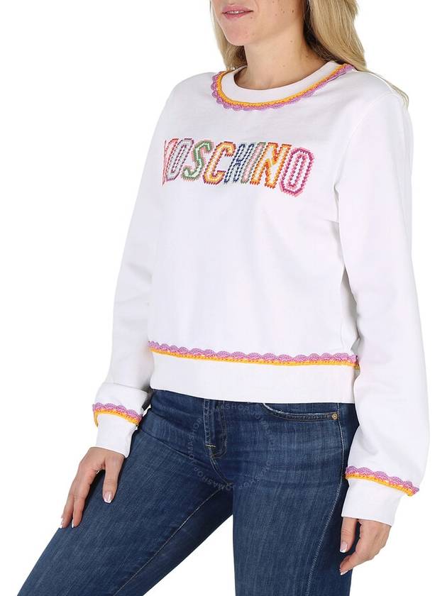 Moschino Fantasy Print White Crochet Details Cotton Sweatshirt, Brand Size 36 (US Size 2) - MOSCHINO - BALAAN 3