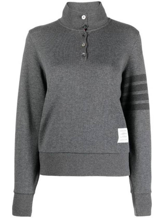 Double Face 4 Bar Polo Knit Top Dark Gray - THOM BROWNE - BALAAN.