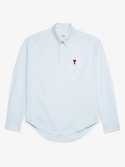 Heart Logo Stripe Oversized Fit Long Sleeve Shirt White Light Blue - AMI - BALAAN 2