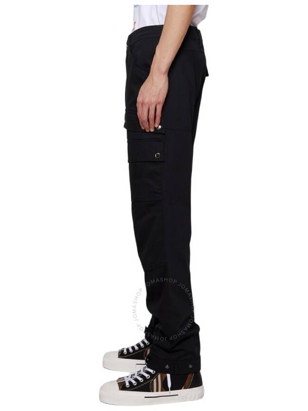 Men's Embroidered Logo Cotton Cargo Straight Pants Black - BURBERRY - BALAAN 3