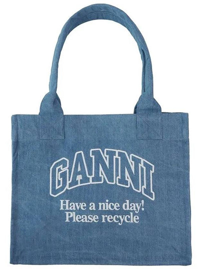 Embroidered Logo Large Denim Tote Bag Blue - GANNI - BALAAN 2