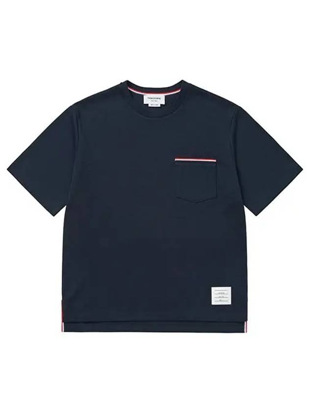 Cotton Oversized Pocket Short Sleeve T-Shirt Navy - THOM BROWNE - BALAAN 6