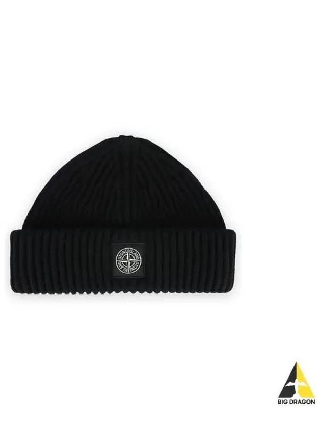 Logo Patch Rib Wool Beanie Black - STONE ISLAND - BALAAN 2