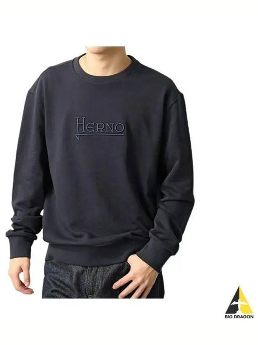 embroid logo crew neck sweatshirt navy - HERNO - BALAAN 2
