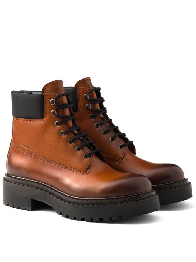 Leather Nylon Work Boots Cognac - PRADA - BALAAN 3