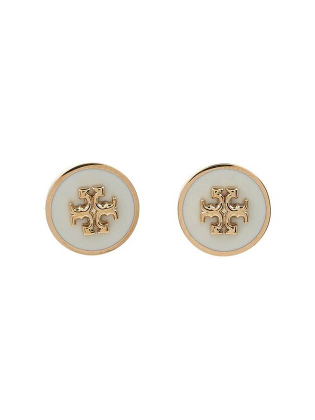 Kira Enamel Circle Stud Earrings White Gold - TORY BURCH - BALAAN 11