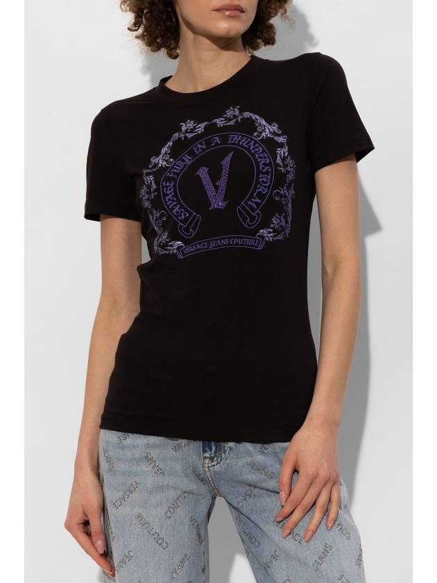 Versace Jeans Couture T-shirt With Print And Shimmering Applications, Women's, Black - VERSACE - BALAAN 3