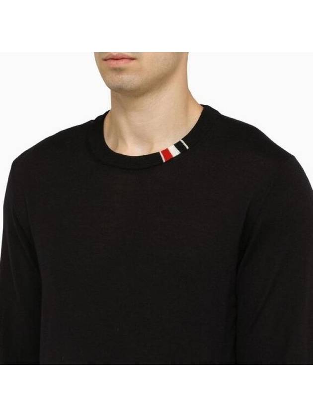 Intarsia Stitch Crew Neck Merino Wool Knit Top Navy - THOM BROWNE - BALAAN 5