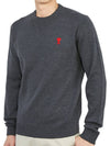 Men's Mini Heart Logo Merino Wool Knit Top Grey - AMI - BALAAN 6