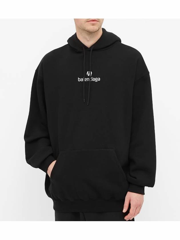 Men's White Embroidered Logo Hoodie Black - BALENCIAGA - BALAAN.