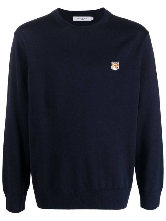 Fox Head Patch Regular Round Neck Pullover Knit Top Navy - MAISON KITSUNE - BALAAN 2