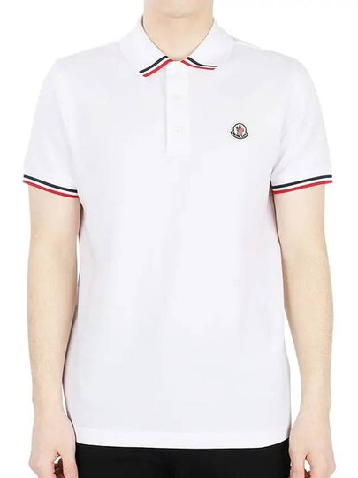 Logo Patch Three-Line Collar Short Sleeve Polo Shirt White - MONCLER - BALAAN 2