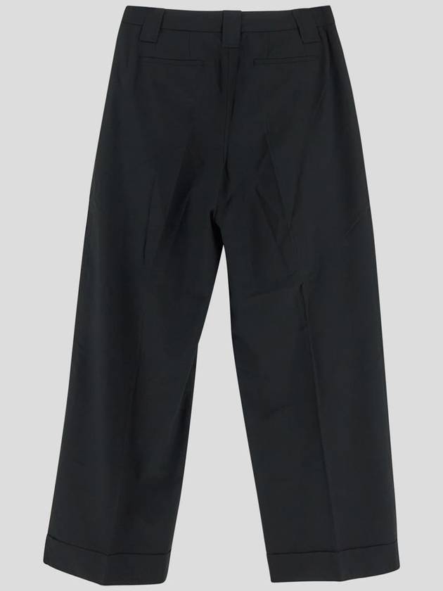 Drapey Melange Pleat Trousers Straight Pants Black - GANNI - BALAAN 3