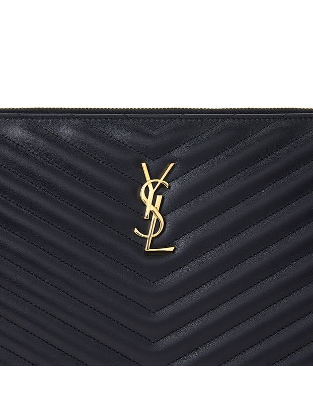 Gold Monogram Document Holder In Matelasse Leather Black - SAINT LAURENT - BALAAN 7