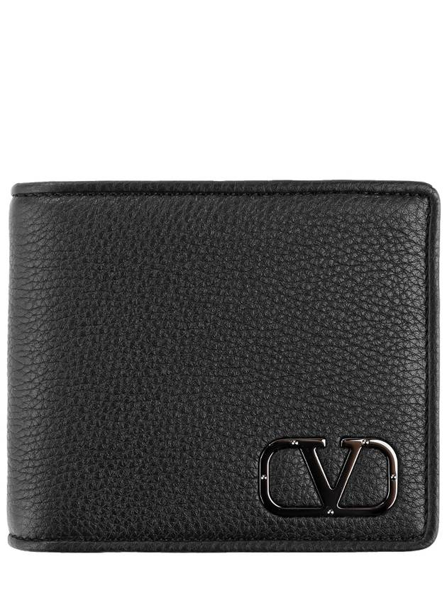 Men's Signature V Logo Half Wallet Black - VALENTINO - BALAAN 2