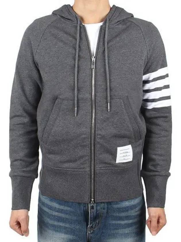 Engineered 4 Bar Diagonal Zip Up Hoodie Dark Grey - THOM BROWNE - BALAAN 2